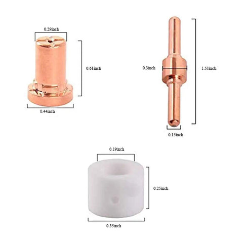 Extended Tip Plasma Cutter Consumables Kit For PT31 JG-40 LG40 Torch Fits RBC 4000 4500 5000D Nozzle, Electrode, Shield Cup Sizing