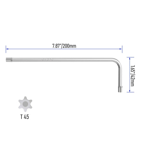 Tamper Proof Torx Bit Wrench Set Four Pieces T45 Long Arm L Shaped Wrenches showing length details