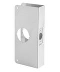 Stainless Steel Door Lock Reinforcement Plate for 1-3/4 Inch Thick Doors, non-recessed reinforcer shown at side angle