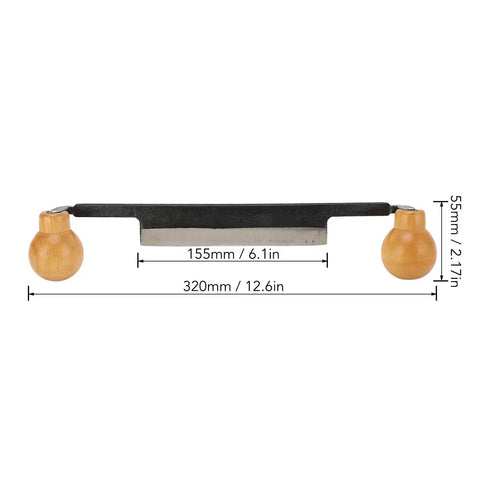 Straight Draw Knife Woodworking Shaving Tool Featuring Heavy Duty Steel Blade And Grippy Wooden Handle For No Sweat Bark Stripping Log Peeling And Quick Finishing Work, side view with measurements.