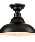12-Inch Farmhouse Matte Black Dope Semi Flush Mount Ceiling Light With Barn Shade, Industrial Vibe, close-up view.