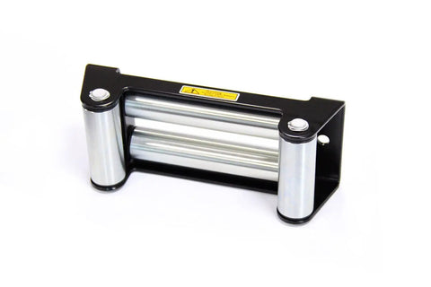 10 Inch 9500 To 12000 Lbs 4 Way Roller Steel Fairlead For UTV ATV Winch Accessory, Heavy Duty Powder Coated Bracket, 254mm Hole Spacing, Galvanized Hardware, CE Certified. black steel 4-way roller fairlead with silver rollers for winch rope