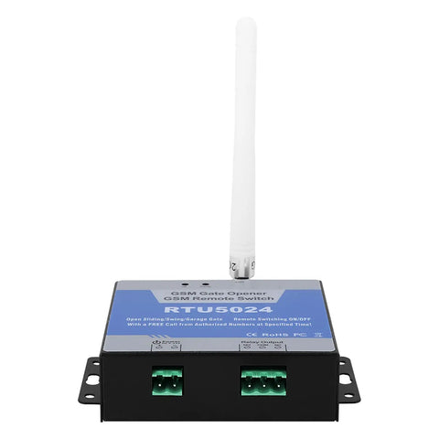 Real Deal 4G GSM Gate Opener With Super Smooth Cell Phone Access Control and Text Commands for Zero Stress Secure Living and Reliable Wireless Relay Switches That Bring Major Peace Of Mind To Your Home Perimeter, shown with antenna and ports.