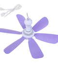 6 Leaves Ceiling Fan with Remote Control for Outdoor USB, lightweight design with purple blades, includes USB power cable.