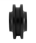 Side view of a sliding barn door roller wheel from the Heavy Duty Industrial Hardware Kit in silver and light gray finish