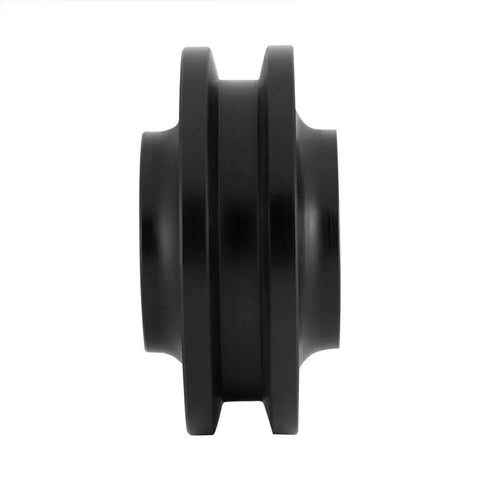 Side view of a sliding barn door roller wheel from the Heavy Duty Industrial Hardware Kit in silver and light gray finish