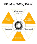 Infographic showing features of Deep Groove Ball Bearing Pair 6707-2RS 35x44x5mm, including waterproof, dustproof, and high hardness.