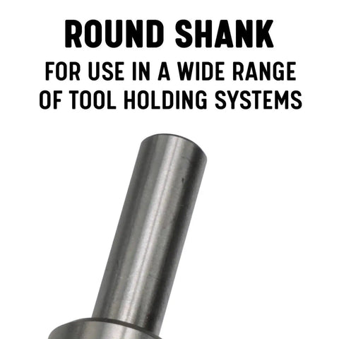 Close-up of round shank from Three Piece Single Flute Countersink Set With 82 Degree Cutting Angle For One Quarter Inch, Three Eighth Inch, And One Half Inch Bits