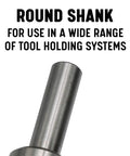 Round shank of 3/8 Inch 90 Degree High Speed Steel Chatterless Countersink for tool holding systems.