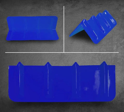 Built Tough 10 Pack Blue V Shaped Corner Protectors Heavy Duty Wide Wing Edge Guards 8X8X24 Inch HDPE from multiple angles.