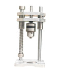 Vertical Drill Guide And Drill Press Adapter For Woodworking, showing heavy duty steel stand with 12mm columns and chuck