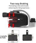 Rock Solid Mechanical Disc Brakes For Road And Cyclocross Bikes Flat Mount Caliper with semi metallic brake pads close-up view.