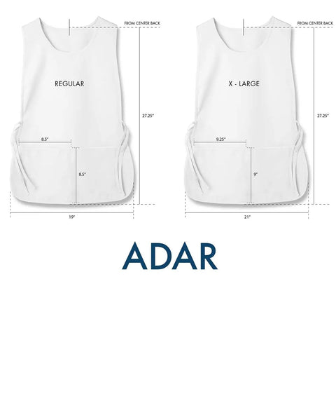 Heavy Duty Cobbler Apron Set Of Six With Deep Front Pockets And Adjustable Waist For Nurses Crafters And Mechanics Works Like A Champ Built Tough For The Daily Grind In Sharp Silver Gray size chart showing Regular and X-Large dimensions.