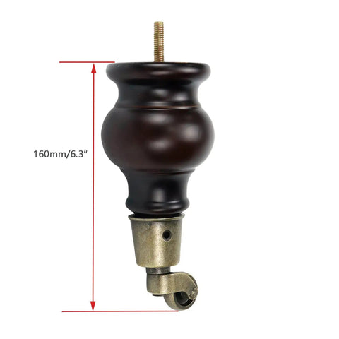 Wood Furniture Legs With Casters 4 Pcs 120mm Height Gourd Shape Sofa Feet Replacement Round Eucalyptus Wood With Caster Wheels