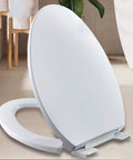 Slick Soft Close Oval Toilet Seat With Quick Release Hinges And Non Slip Base For Quiet Bathroom Upgrades Easy Wipe Down and Zero Slamming Nonsense, angled view showcasing oval shape.