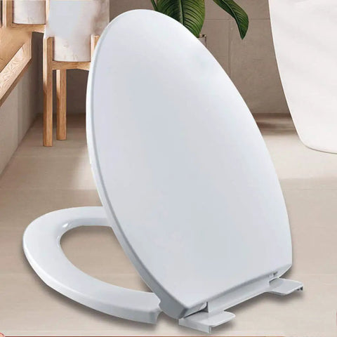 Slick Soft Close Oval Toilet Seat With Quick Release Hinges And Non Slip Base For Quiet Bathroom Upgrades Easy Wipe Down and Zero Slamming Nonsense, angled view showcasing oval shape.