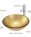 Bathroom Vessel Sink,Tempered Glass Sink Yellow Round Wash Basin Bowl showing smooth surface and chrome faucet details.
