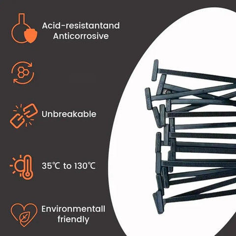 Heavy Duty Nylon Cable Tie Buckle Set for Cars That Self Locks Zip Ties Holder With Pin and Button, Universal Fit, shown alongside durability features.