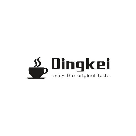 Dingkei logo with a coffee cup icon above "enjoy the original taste" tagline.