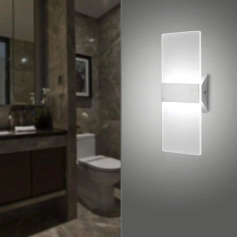 12W LED Wall Sconce Pack Up And Down Lighting 6000K Cool White Indoor Acrylic Fixture in bathroom setting