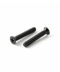 Rock Solid Flat Head Machine Screws M2.5 X 6Mm 50 Pack Black Oxide 304 Stainless Steel Fully Threaded Phillips Drive close up view.