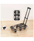 Smooth Rolling Folding Platform Trolley With Durable Steel Frame, Portable Flatbed Cart showing compact design and rubberized wheels.