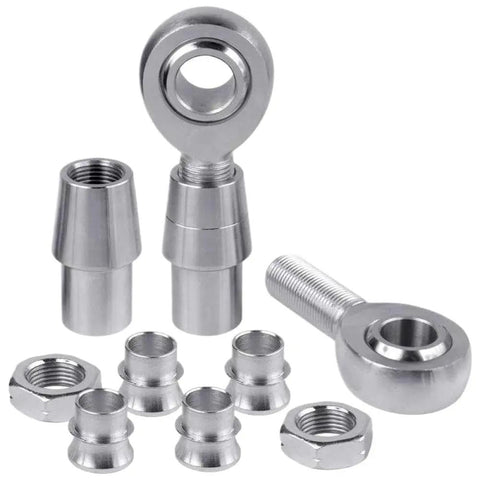Heavy Duty 3/4 Inch Heim Joint Rod End Kit Featuring Triple Acme Right And Left Threads Swings Into Place Like No Sweat Includes Machined Spacer Engineered For Aggressive Suspension Mods And Steering Fixes, shown from a top angle with steel housing and sleeve components.