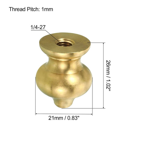 1/4-27 Brass Lamp Finial Ball Cap Knob with dimensions 21x26mm, showing thread and material details