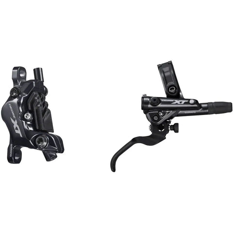 XT Hydraulic Disc Brake Set With Four Piston Calipers, Post Mount, Aluminum Lever, 1000mm Hose, Metal Pad, J Kit Style, Black