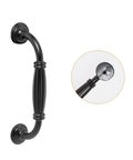 Black Cabinet Handles Set, 3 3/4 Inch Hole Center (96mm), 115mm Overall Length, matte black handle with close-up of screw detail