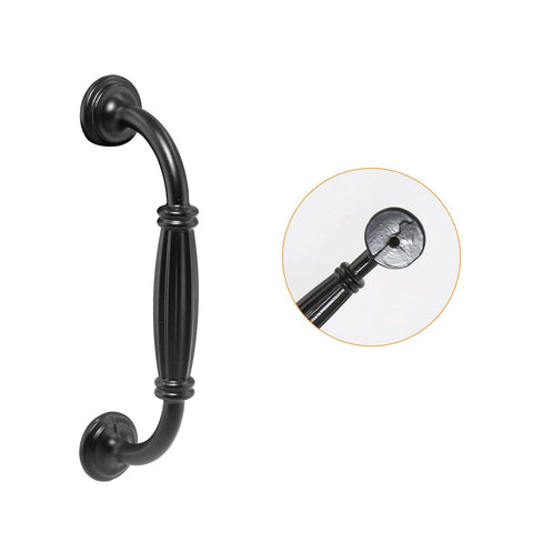 Black Cabinet Handles Set, 3 3/4 Inch Hole Center (96mm), 115mm Overall Length, matte black handle with close-up of screw detail