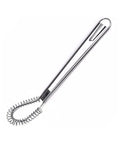 Stainless Steel Mini Egg Whisk And Handheld Milk Frother Foamer For Creamy Coffee Barista Grade Milk Frother Egg Beater shown from above.