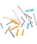 200 Pcs Plastic Expansion Drywall Anchor Screws Assortment Kit Self Tapping Heavy Duty, Yellow Zinc Plated Finish, Rust Resistant Wall Mount Fasteners For Shelves, Mirrors, TVs, Picture Frames And DIY Projects. Assorted anchors and screws on white background
