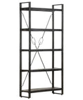 Industrial Five Tier Bookcase With Solid Mango Wood Shelves And Black Powder Coated Steel Frame Seventy Point Nine Inches Tall