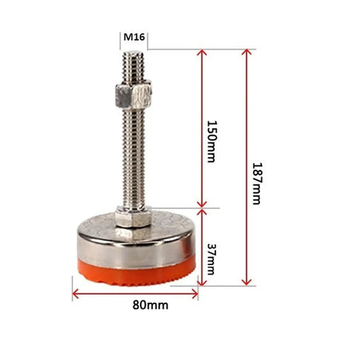 Four Pack Adjustable Leveling Feet For Furniture Cabinet And Workbench, Rust Resistant Iron With PVC Anti Slip Mat, 500 Kg Load, D80 M16 M20 Options With Various Lengths, Durable Striped Base For Tables, Cabinets, Plant Racks, M16 80mm foot