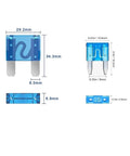 Dimensions of blue fuse from 170 Piece Blade Fuse Assortment Kit With Maxi 30A 100A And 5A To 30A Fuses