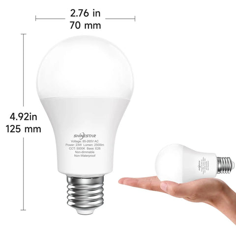 Ultra Bright 150W Equivalent LED Bulb 2500 Lumen A21 Daylight 5000K For Indoor Lighting E26 Base Non Dimmable 2 Pack in hand