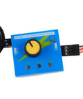 Close-up of 3CH RC Servo Tester And ESC Signal Generator For CCPM Consistency with cables connected, blue housing.
