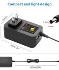 All In One 30W Adjustable Power Supply Adapter For Gadgets, 3V To 12V Output With 5V 2.1A USB Port, showing dimensions
