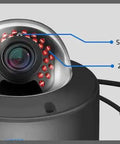 5MP H.265 Weatherproof IP Dome Camera With 4X Optical Motorized Zoom 2.8 to 12mm Lens showing lens and connectors