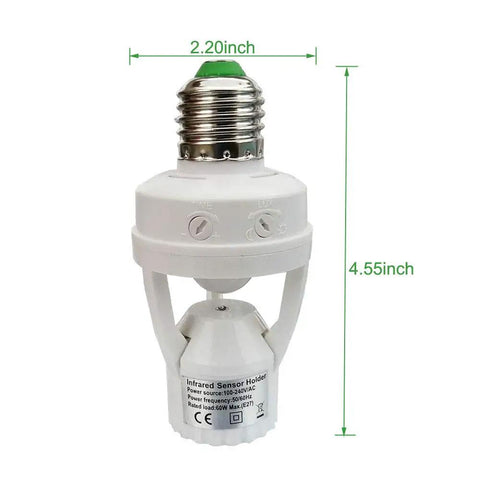 Motion Sensor Light Socket E26 E27 PIR Auto On Off Night Light Adapter For Indoor Use Only Perfect For Garage Basement Porch Storage Rooms 3 Pack Great For Hallways And Workshops, size dimensions shown