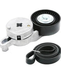 Keep Your Ride Running Smooth As Butter With This Top Shelf Drive Belt Tensioner Kit Guaranteed To Replace 39106 And 6PK1256 Parts Easily So You Can Finish The Job Quick Without Hassle Or Repair Costs Adding Up. drive belt tensioner kit with pulley and spring, black metal and rubber, replacement parts