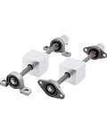 3D Printer Lead Screw T8 8Mm OD 2Mm Pitch with Horizontal Nut Set. Two lead screws with mounted nuts, visible from an overhead angle.