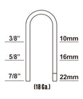 Pneumatic 18 Gauge Fencing Stapler With Belt Hook, Seven Eighths Inch Staples, Collated For Mesh And Trellis Fencing, size diagram