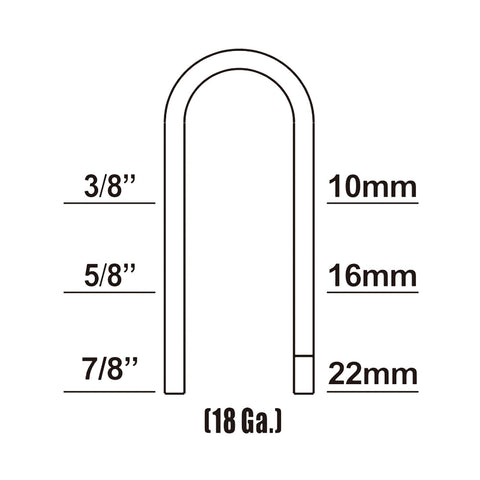 Pneumatic 18 Gauge Fencing Stapler With Belt Hook, Seven Eighths Inch Staples, Collated For Mesh And Trellis Fencing, size diagram