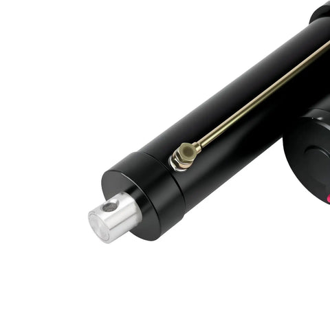 Pro Level 25000N Linear Actuator Featuring 450Mm Stroke And IPX6 Seal close-up view of black actuator with metallic end fitting.