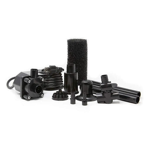 FR900 Pond Pump Set Submersible Fountain Pump For Outdoor Water Features, 900 GPH Max Flow, 12 Ft Max Lift, Debris Guard Grille, Black components