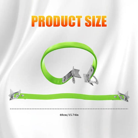 Rock Solid Heavy Duty Car Battery Carrier Strap Green Universal Hold Down Belt With Durable Synthetic Fiber Rope For No Slip Guarantee And Zero Sweat Auto Transport Setup, displayed with size measurements.