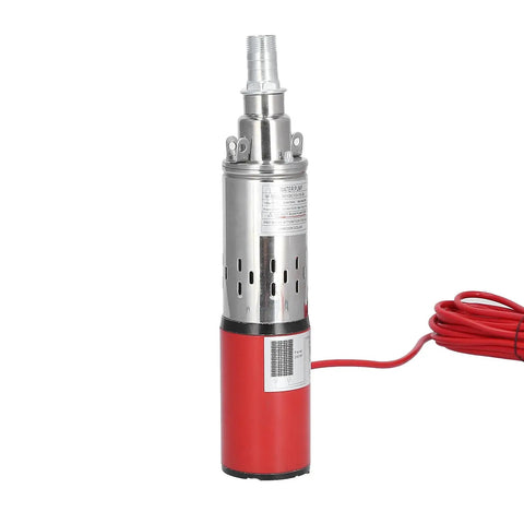 Hella Durable Stainless Steel Solar and DC 12V Submersible Sump Pump Works like a Champ, compact design with red and silver details.