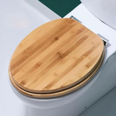 Top Shelf Thickened Toilet Seat With Quiet Drop Lid And Contoured Wooden Cushion For Chic Home Bathrooms No Sweat Setup Plus Heavy Duty Soft Close guarantees a comfortable wooden seat.